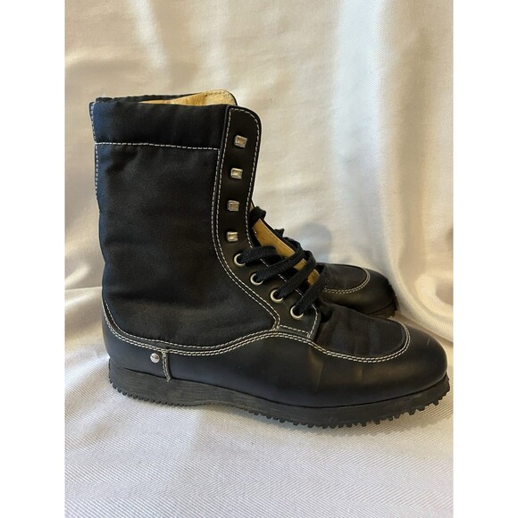 Hogan Outerwear Lace Up Hiking Work Boot, Black Leather & Nylon Women’s Size 6.5 - Picture 5 of 12